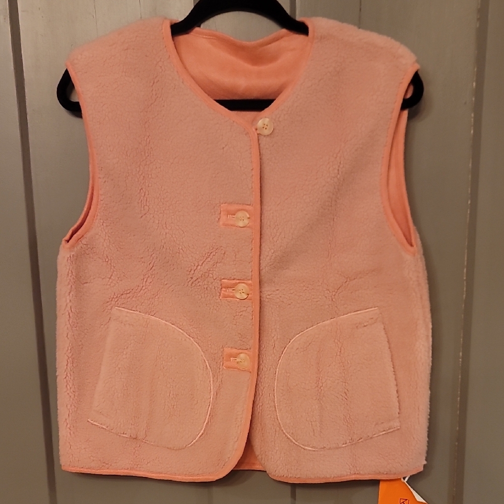 Pink Fuzzy Button Up Vest